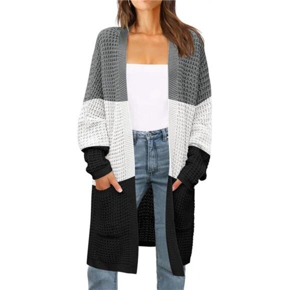 Women's 2024 Fall Long Batwing Sleeve Sweater Contrastblack - Picture 1 of 6